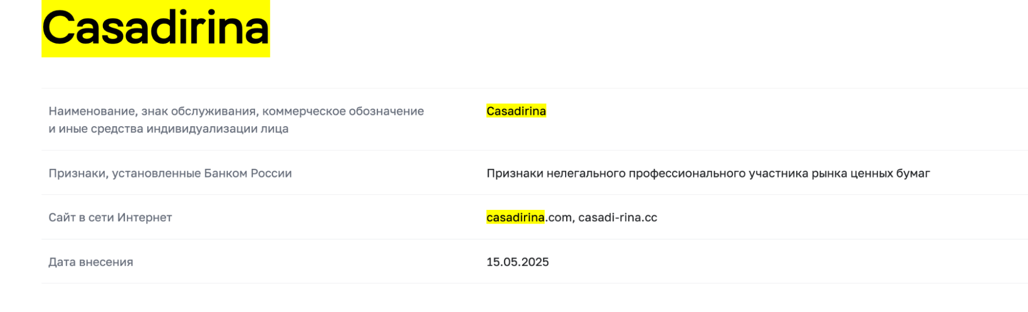 Casadirina скам