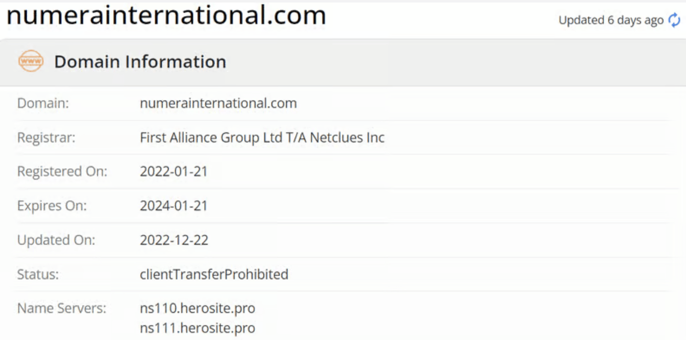 Numera International Limited домен