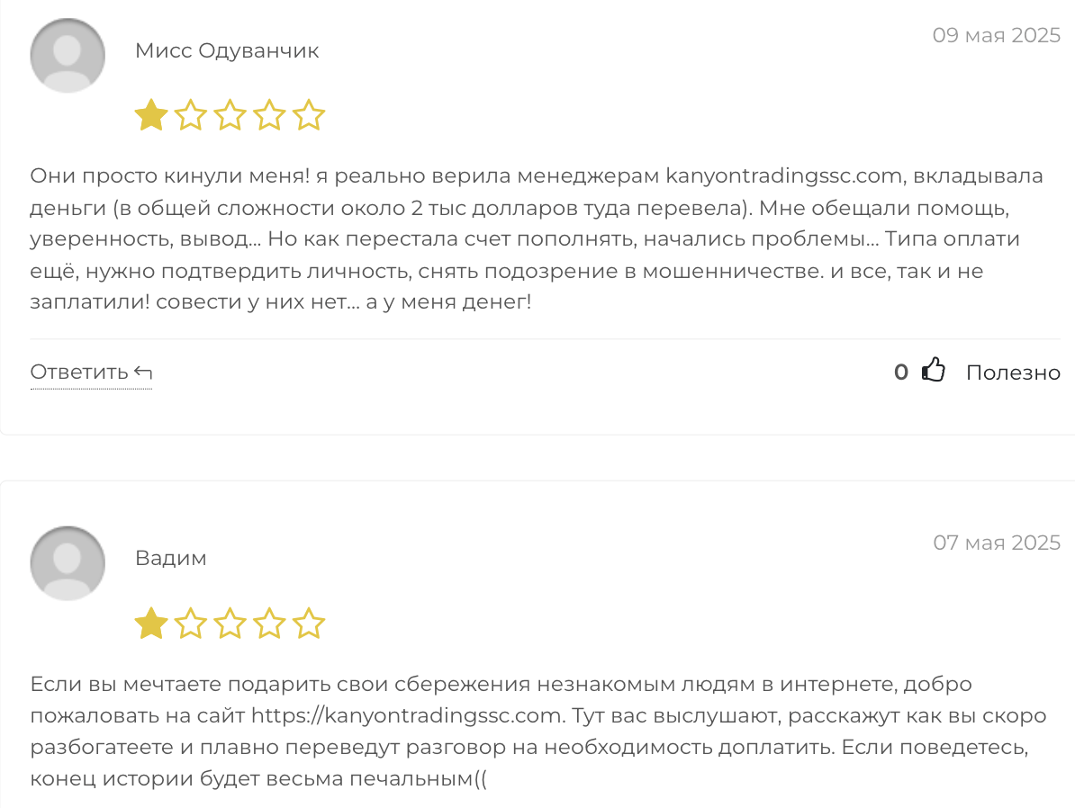 Kanyon Trading SCS отзывы людей