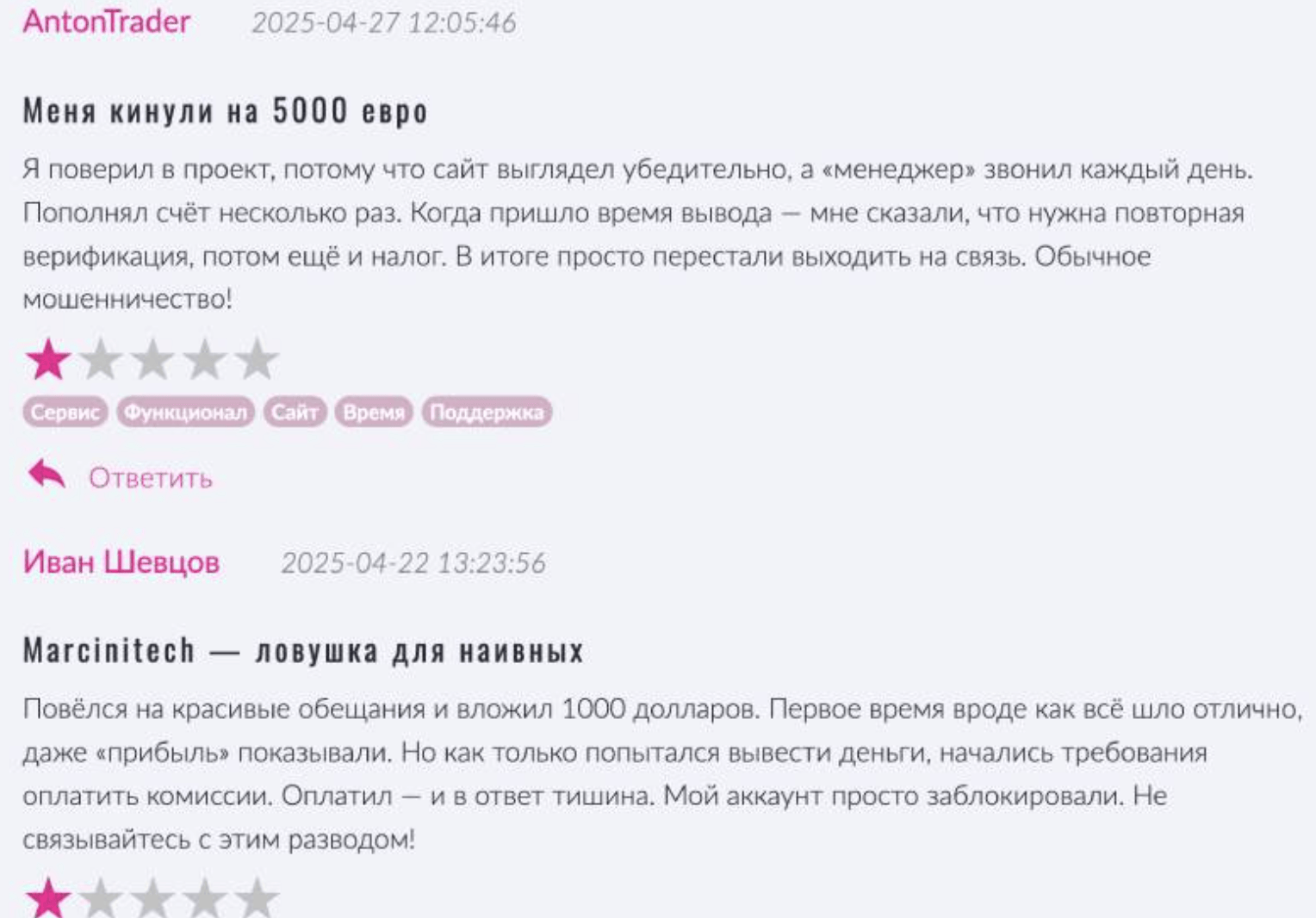 Marcinitech отзывы